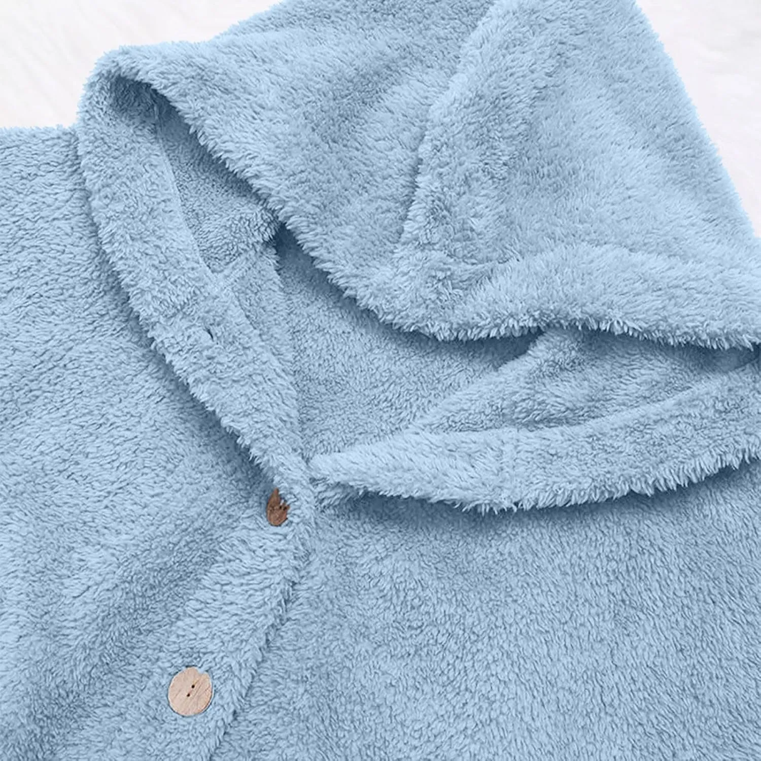 Womens Fuzzy Sherpa Hooded Jacket Shaggy Fleece Soft Warm Coat Loose Fit Long Sleeve Button Down Cardigan Sweaters