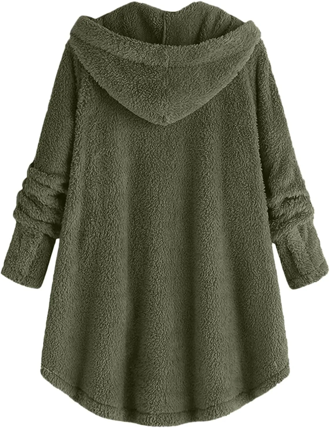 Womens Fuzzy Sherpa Hooded Jacket Shaggy Fleece Soft Warm Coat Loose Fit Long Sleeve Button Down Cardigan Sweaters