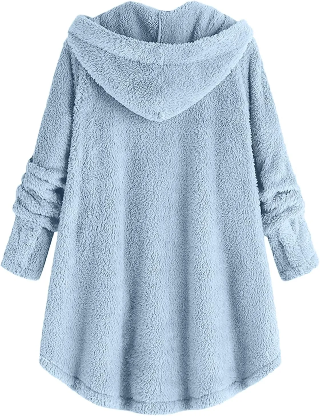 Womens Fuzzy Sherpa Hooded Jacket Shaggy Fleece Soft Warm Coat Loose Fit Long Sleeve Button Down Cardigan Sweaters