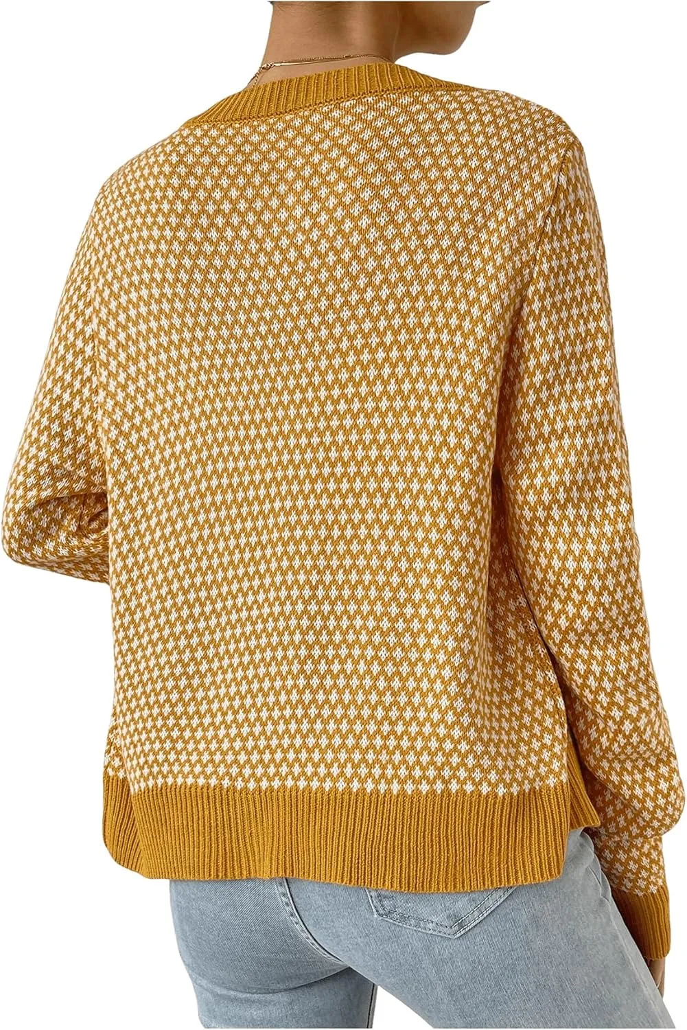 Women's Graphic Button Down Cardigan Color Block Crewneck Long Sleeve Knit Sweaters