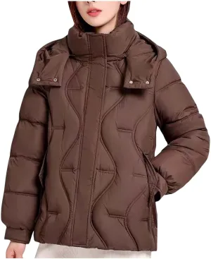 Women's Hooded Puffer Jacket Plus Size Lightweight Zip Up Quilted Down Jacket Winter Warm Puffer Outwear with Pockets