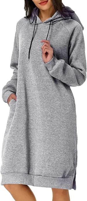 Women's Hooded Sweatshirt Drawstring Lightweight Long Sleeve Pullover Hoodie Dress Casual Hoodies with Pockets