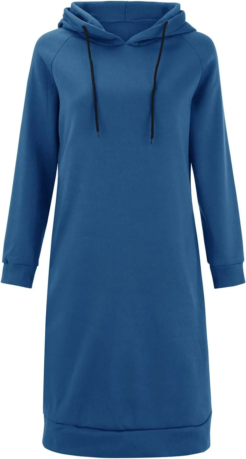 Women's Hooded Sweatshirt Drawstring Lightweight Long Sleeve Pullover Hoodie Dress Casual Hoodies with Pockets