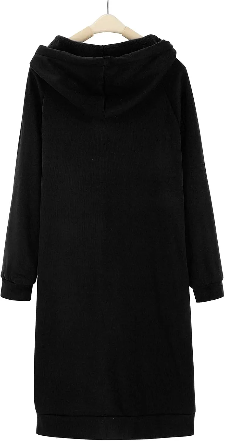 Women's Hooded Sweatshirt Drawstring Lightweight Long Sleeve Pullover Hoodie Dress Casual Hoodies with Pockets
