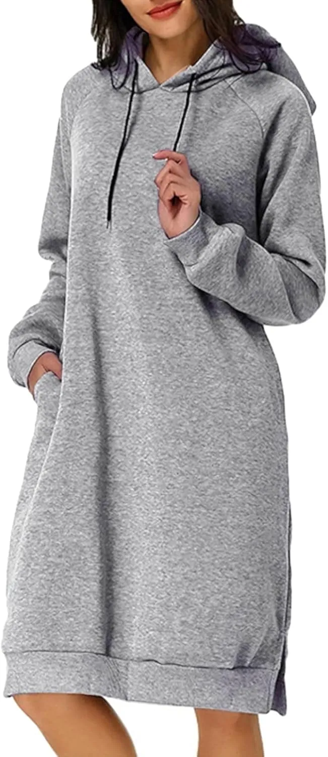 Women's Hooded Sweatshirt Drawstring Lightweight Long Sleeve Pullover Hoodie Dress Casual Hoodies with Pockets