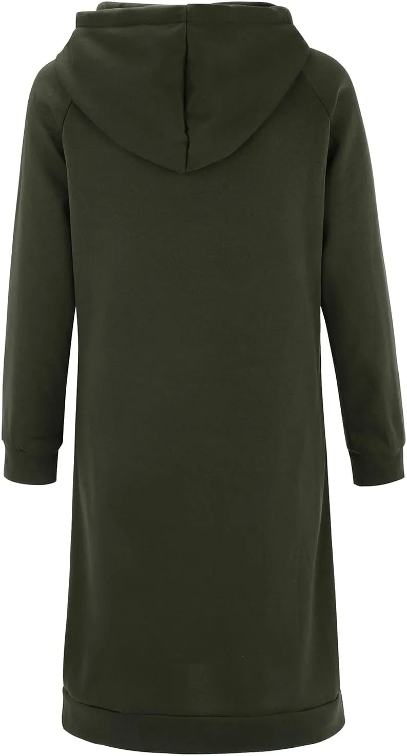 Women's Hooded Sweatshirt Drawstring Lightweight Long Sleeve Pullover Hoodie Dress Casual Hoodies with Pockets