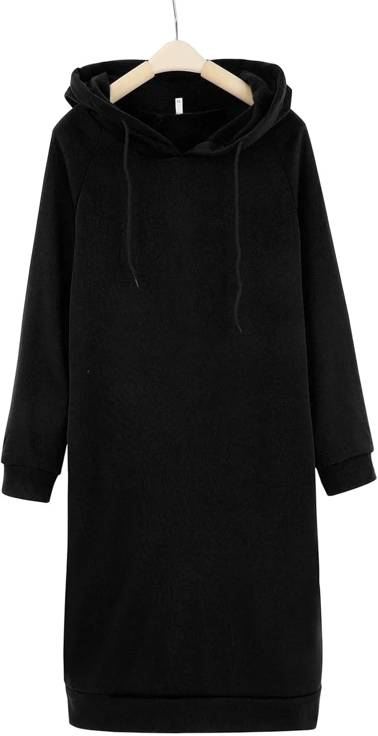 Women's Hooded Sweatshirt Drawstring Lightweight Long Sleeve Pullover Hoodie Dress Casual Hoodies with Pockets