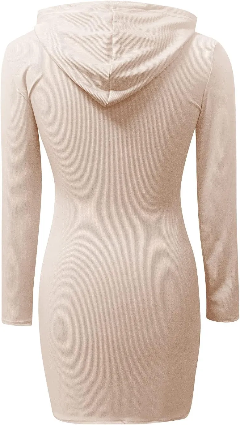 Women's Hooded Sweatshirt Drawstring Lightweight Long Sleeve Pullover Hoodie Dress Casual Hoodies with Pockets