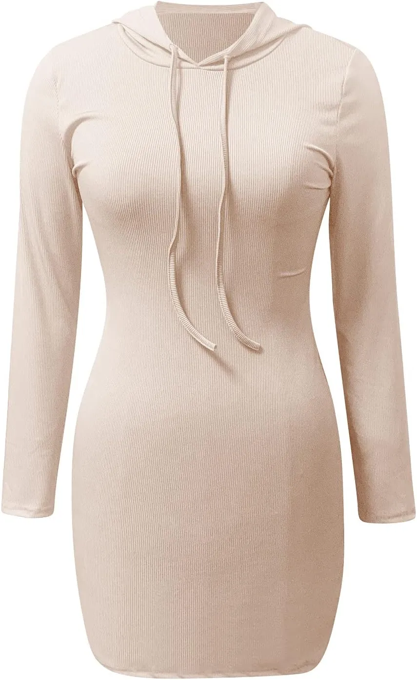 Women's Hooded Sweatshirt Drawstring Lightweight Long Sleeve Pullover Hoodie Dress Casual Hoodies with Pockets
