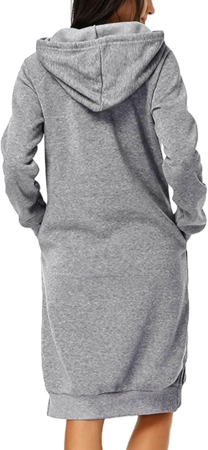 Women's Hooded Sweatshirt Drawstring Lightweight Long Sleeve Pullover Hoodie Dress Casual Hoodies with Pockets