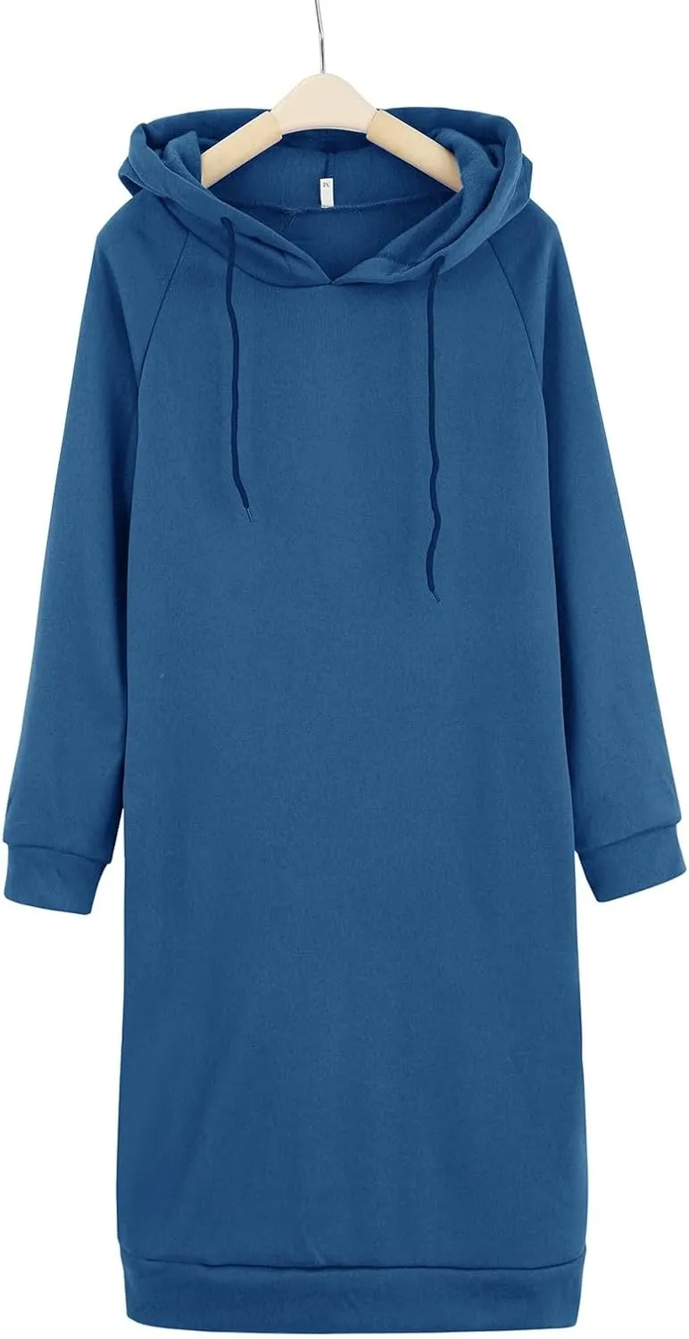 Women's Hooded Sweatshirt Drawstring Lightweight Long Sleeve Pullover Hoodie Dress Casual Hoodies with Pockets