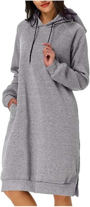 Women's Hooded Sweatshirt Drawstring Lightweight Long Sleeve Pullover Hoodie Dress Casual Hoodies with Pockets