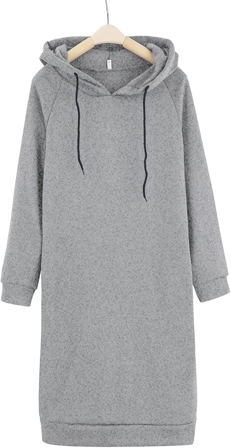 Women's Hooded Sweatshirt Drawstring Lightweight Long Sleeve Pullover Hoodie Dress Casual Hoodies with Pockets