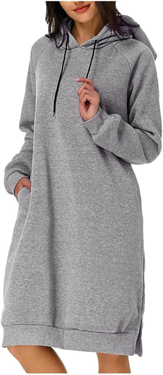 Women's Hooded Sweatshirt Drawstring Lightweight Long Sleeve Pullover Hoodie Dress Casual Hoodies with Pockets