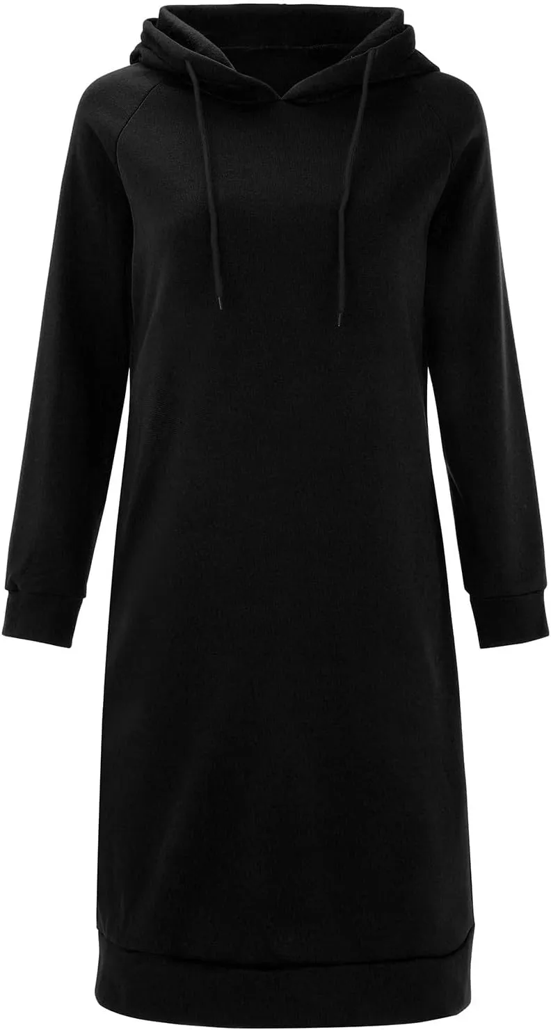 Women's Hooded Sweatshirt Drawstring Lightweight Long Sleeve Pullover Hoodie Dress Casual Hoodies with Pockets