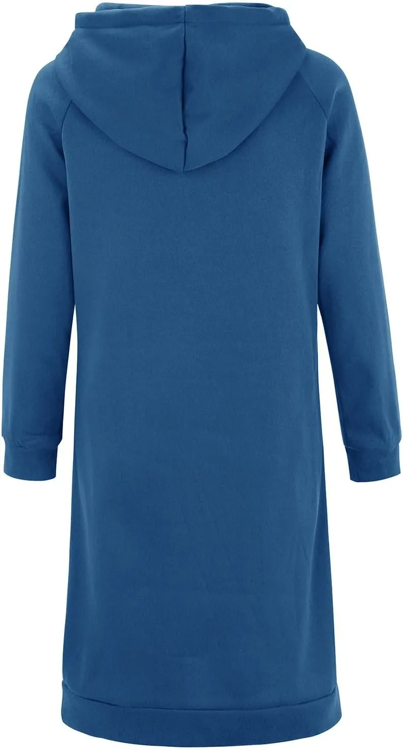 Women's Hooded Sweatshirt Drawstring Lightweight Long Sleeve Pullover Hoodie Dress Casual Hoodies with Pockets