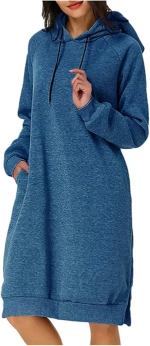 Women's Hooded Sweatshirt Drawstring Lightweight Long Sleeve Pullover Hoodie Dress Casual Hoodies with Pockets