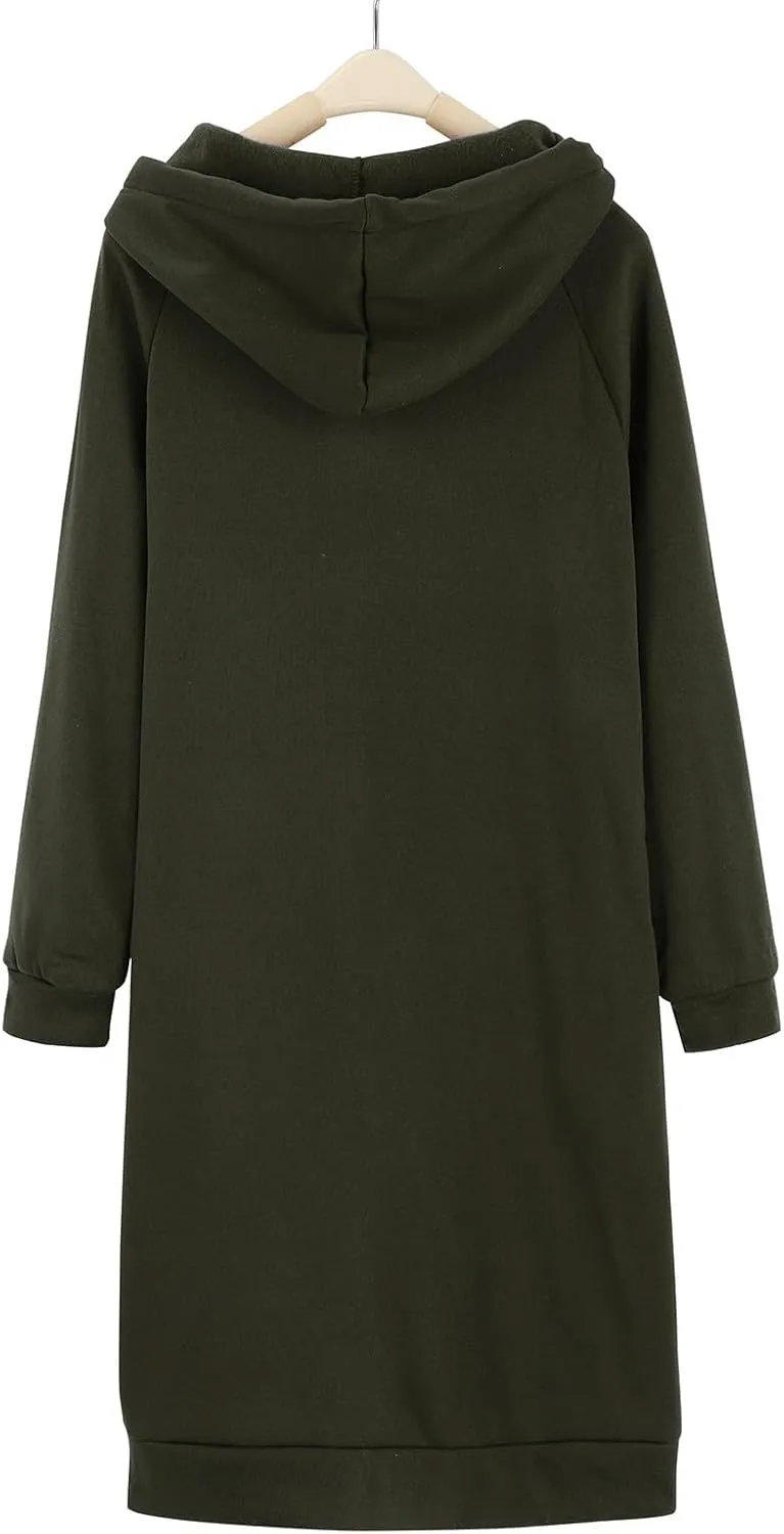Women's Hooded Sweatshirt Drawstring Lightweight Long Sleeve Pullover Hoodie Dress Casual Hoodies with Pockets
