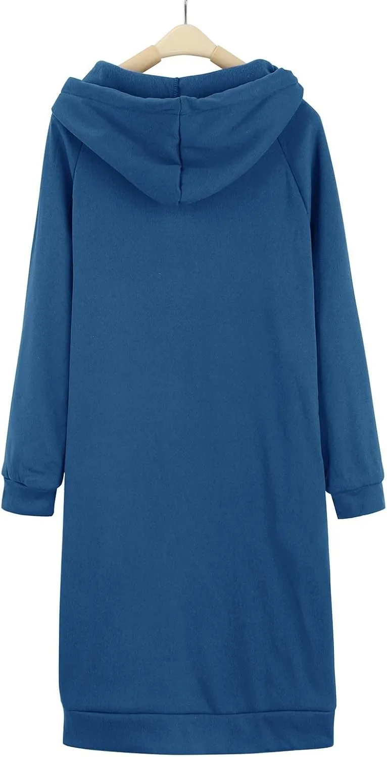 Women's Hooded Sweatshirt Drawstring Lightweight Long Sleeve Pullover Hoodie Dress Casual Hoodies with Pockets