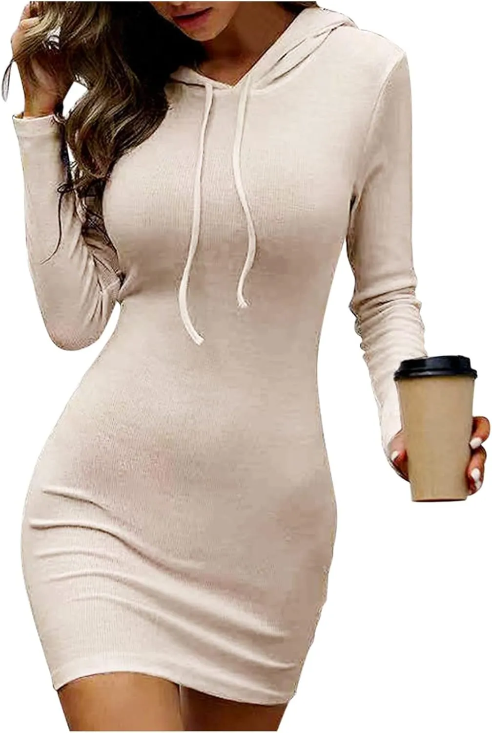 Women's Hooded Sweatshirt Drawstring Lightweight Long Sleeve Pullover Hoodie Dress Casual Hoodies with Pockets