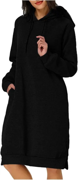 Women's Hooded Sweatshirt Drawstring Lightweight Long Sleeve Pullover Hoodie Dress Casual Hoodies with Pockets