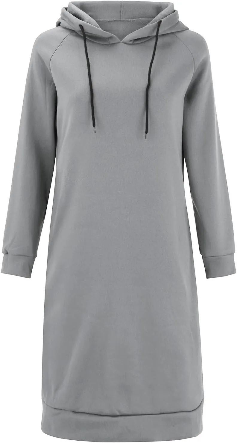 Women's Hooded Sweatshirt Drawstring Lightweight Long Sleeve Pullover Hoodie Dress Casual Hoodies with Pockets