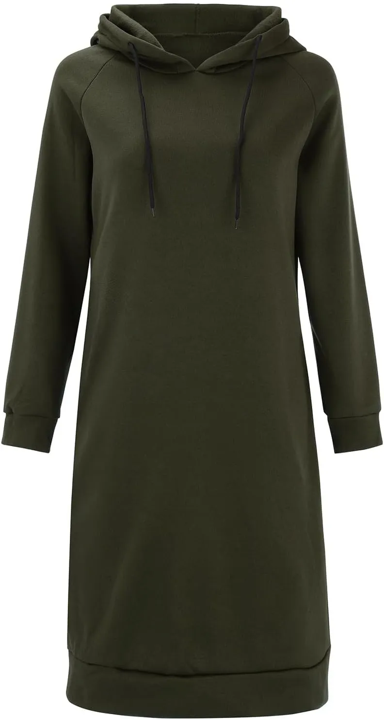 Women's Hooded Sweatshirt Drawstring Lightweight Long Sleeve Pullover Hoodie Dress Casual Hoodies with Pockets