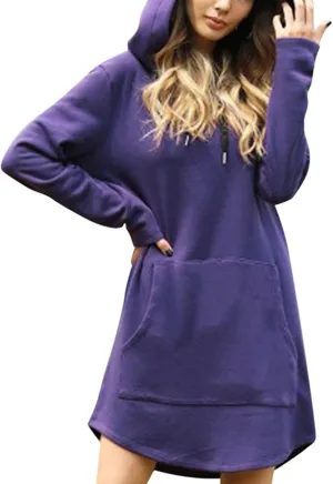 Womens Hoodie Dress Long Sleeve Drawstring Tunic Sweatshirt Dress Casual Hoodies Pullover Mini Dresses