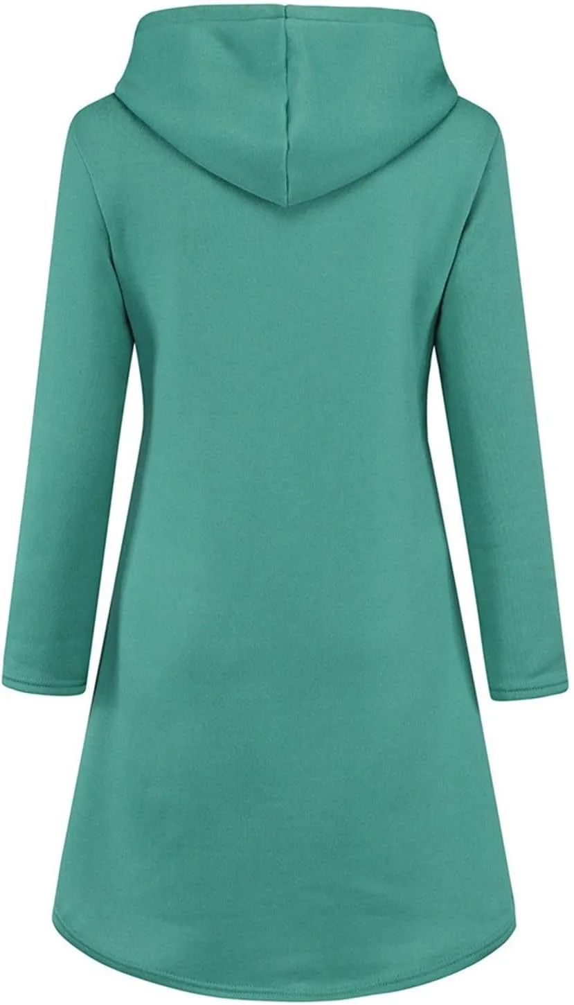 Womens Hoodie Dress Long Sleeve Drawstring Tunic Sweatshirt Dress Casual Hoodies Pullover Mini Dresses
