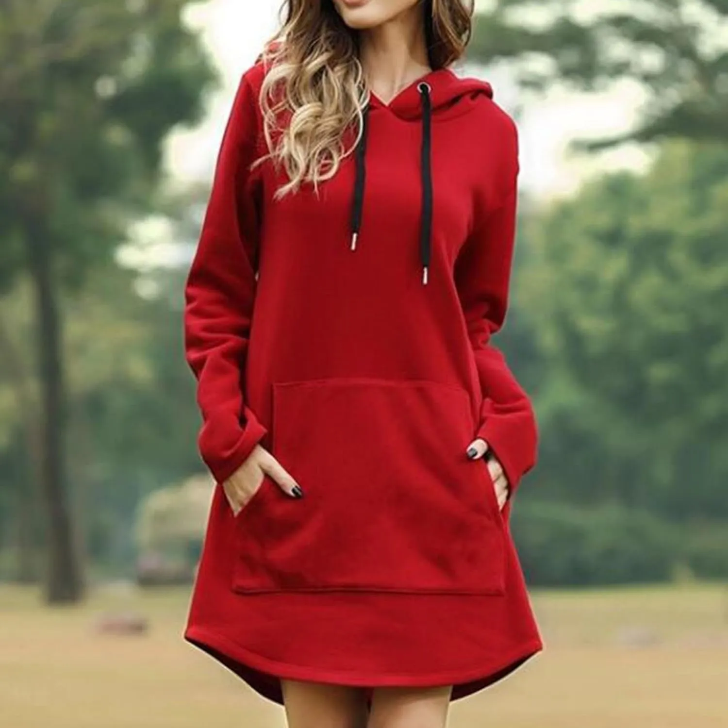 Womens Hoodie Dress Long Sleeve Drawstring Tunic Sweatshirt Dress Casual Hoodies Pullover Mini Dresses