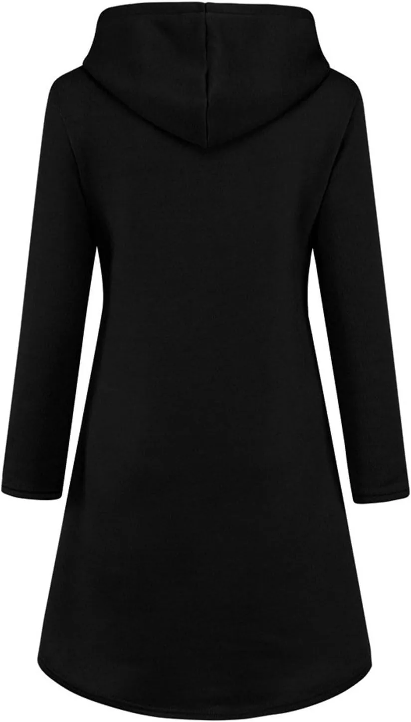 Womens Hoodie Dress Long Sleeve Drawstring Tunic Sweatshirt Dress Casual Hoodies Pullover Mini Dresses