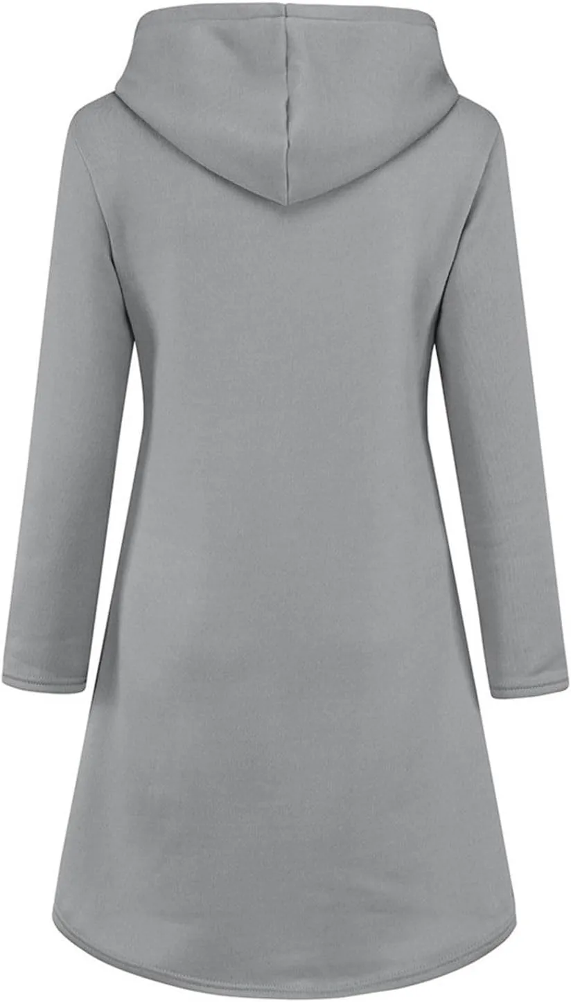 Womens Hoodie Dress Long Sleeve Drawstring Tunic Sweatshirt Dress Casual Hoodies Pullover Mini Dresses