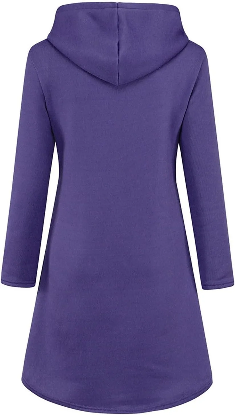 Womens Hoodie Dress Long Sleeve Drawstring Tunic Sweatshirt Dress Casual Hoodies Pullover Mini Dresses