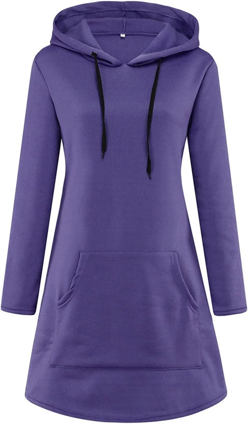 Womens Hoodie Dress Long Sleeve Drawstring Tunic Sweatshirt Dress Casual Hoodies Pullover Mini Dresses