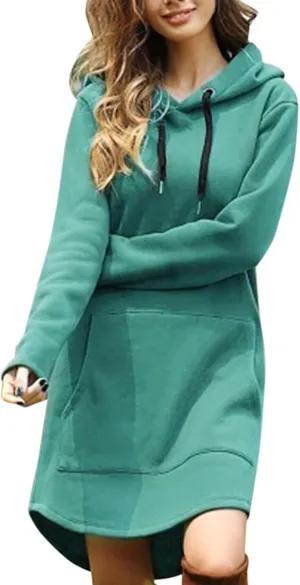 Womens Hoodie Dress Long Sleeve Drawstring Tunic Sweatshirt Dress Casual Hoodies Pullover Mini Dresses