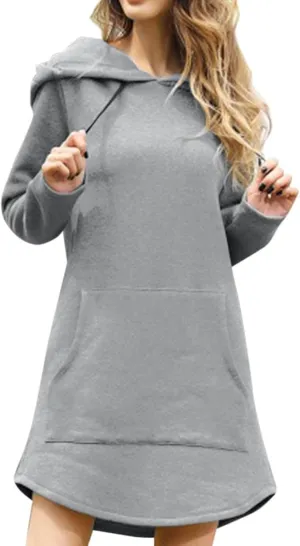 Womens Hoodie Dress Long Sleeve Drawstring Tunic Sweatshirt Dress Casual Hoodies Pullover Mini Dresses