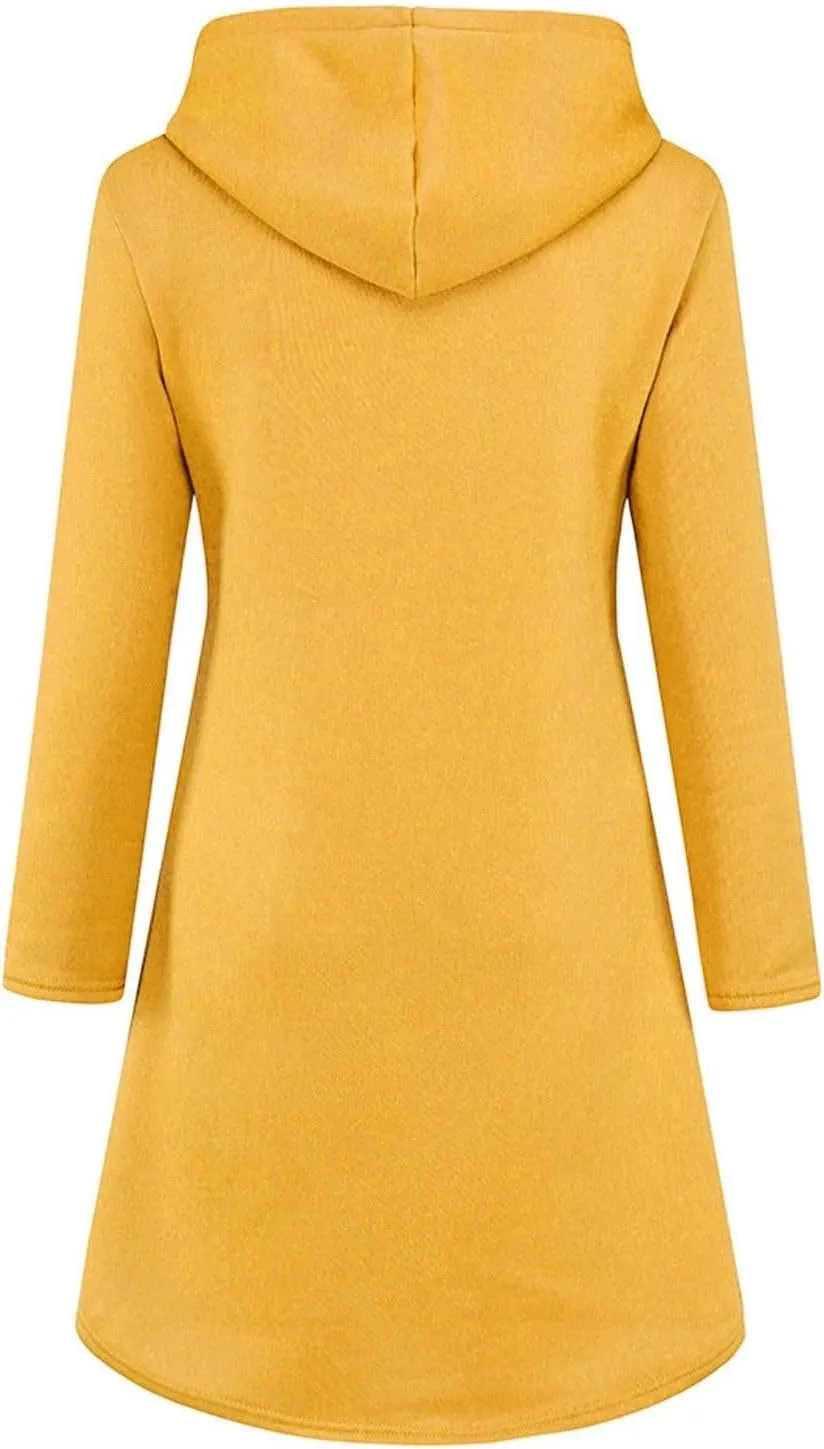 Womens Hoodie Dress Long Sleeve Drawstring Tunic Sweatshirt Dress Casual Hoodies Pullover Mini Dresses