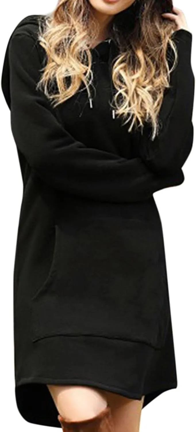 Womens Hoodie Dress Long Sleeve Drawstring Tunic Sweatshirt Dress Casual Hoodies Pullover Mini Dresses