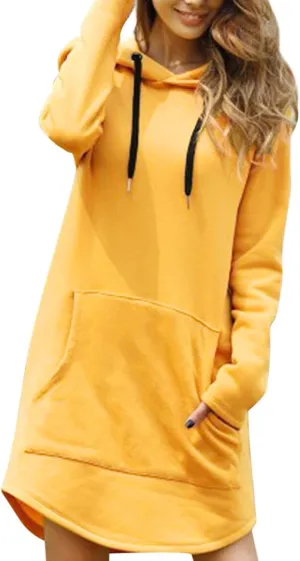 Womens Hoodie Dress Long Sleeve Drawstring Tunic Sweatshirt Dress Casual Hoodies Pullover Mini Dresses