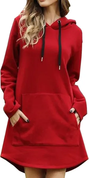 Womens Hoodie Dress Long Sleeve Drawstring Tunic Sweatshirt Dress Casual Hoodies Pullover Mini Dresses
