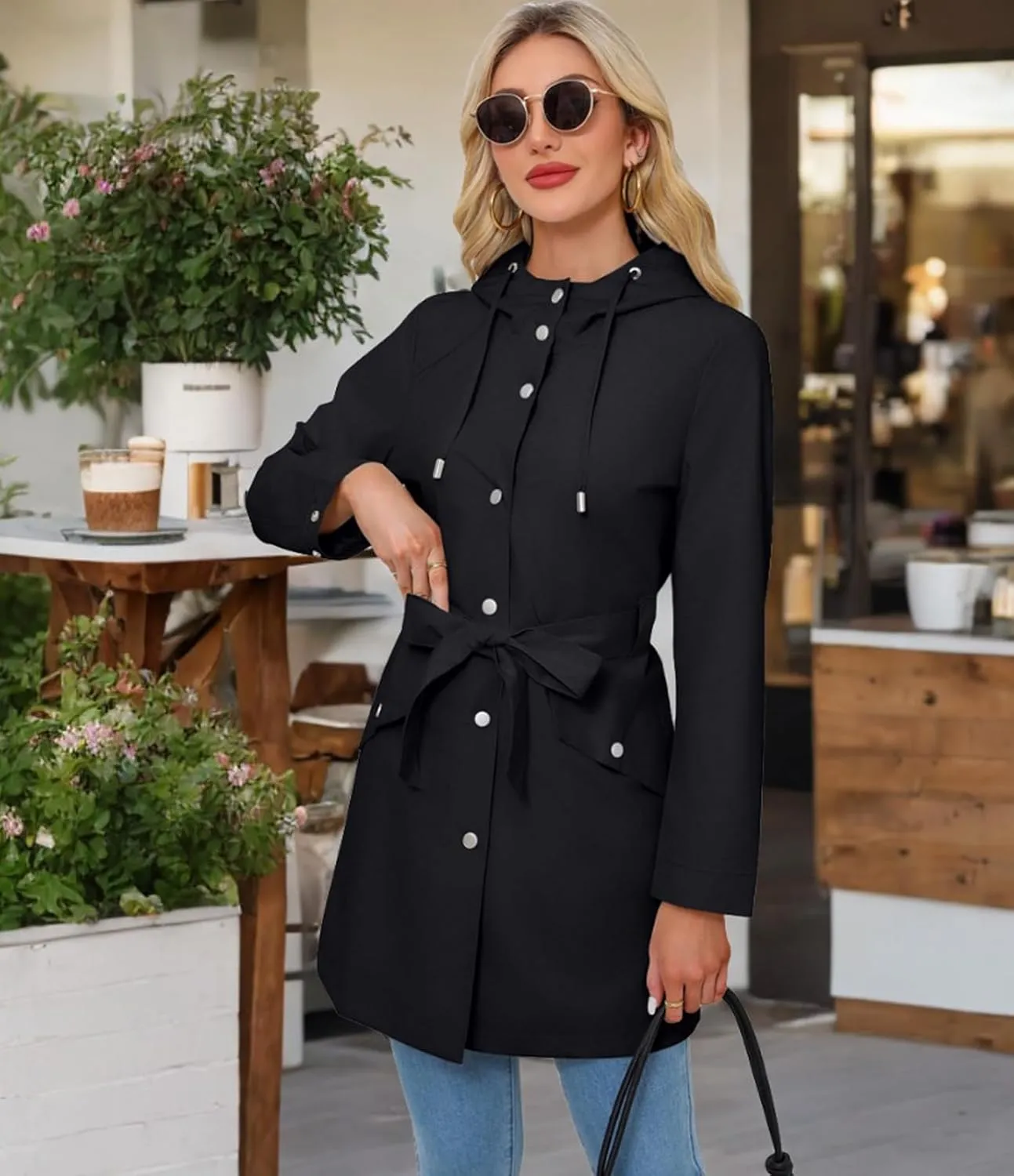 Women's Lightweight Anorak Utility Jacket Button Down Spring Waterproof Coat Fall Casual Hoodies