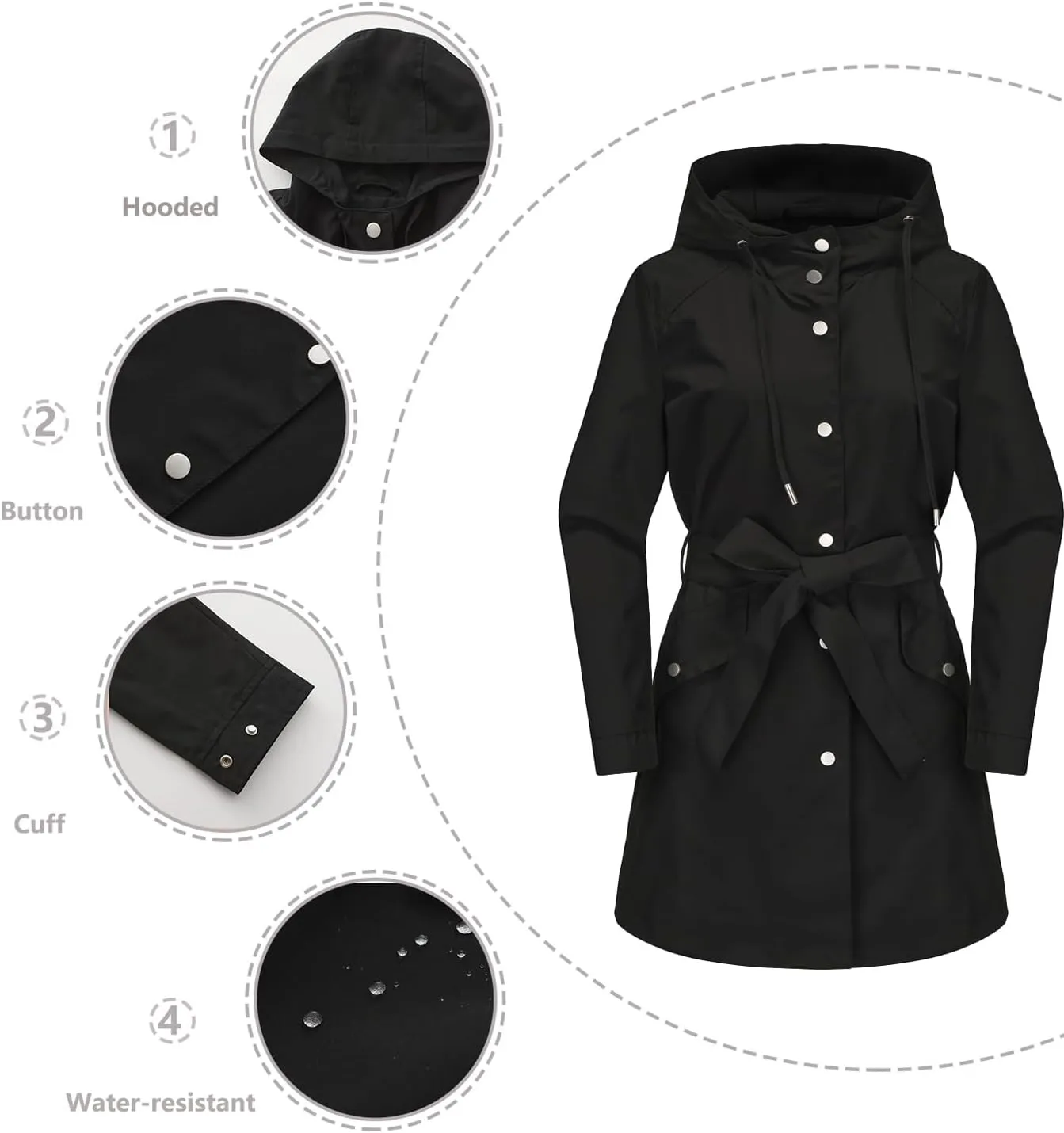 Women's Lightweight Anorak Utility Jacket Button Down Spring Waterproof Coat Fall Casual Hoodies