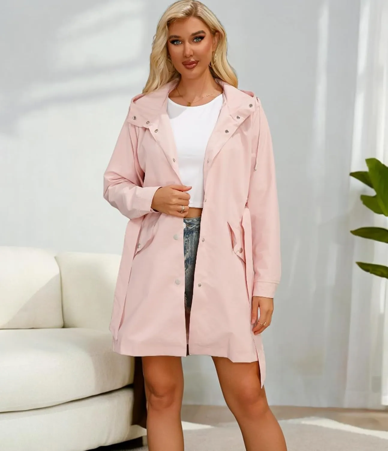 Women's Lightweight Anorak Utility Jacket Button Down Spring Waterproof Coat Fall Casual Hoodies