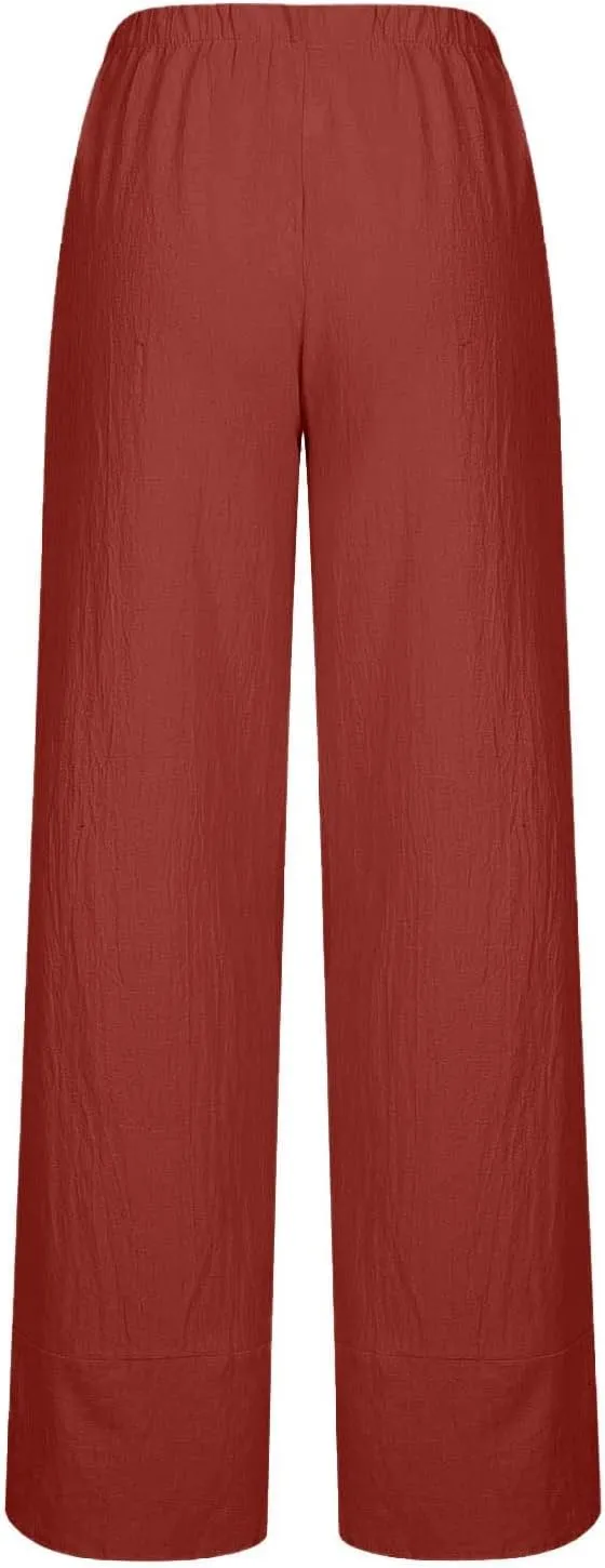 Womens Linen Pants Summer Beach High Waisted Oversized Cropped Pants Casual Loose Fit Trousers 2025 Vacation Clothes