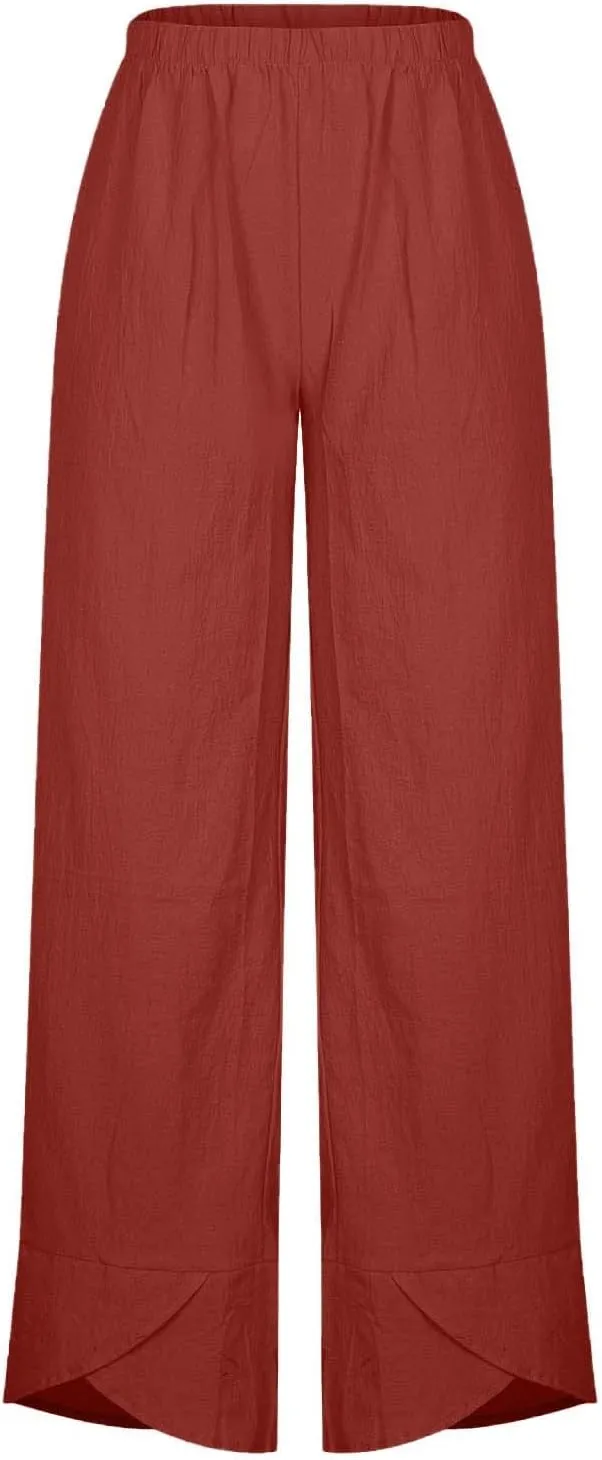 Womens Linen Pants Summer Beach High Waisted Oversized Cropped Pants Casual Loose Fit Trousers 2025 Vacation Clothes