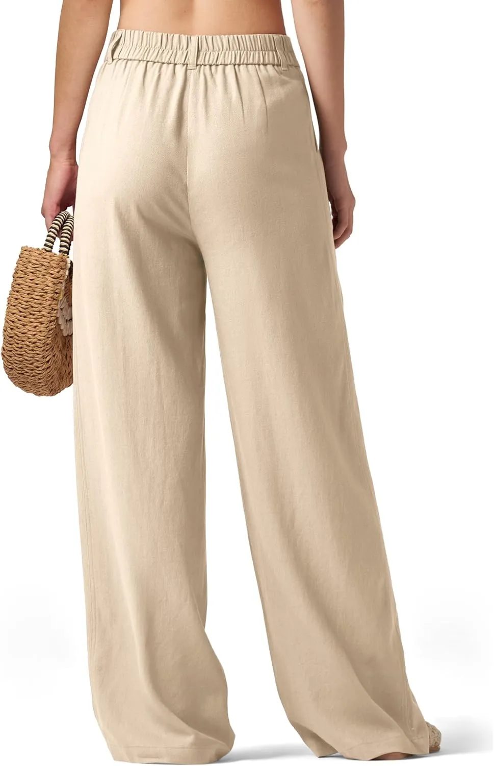 Women's Linen Pants Wide Leg Dressy Casual Beach Linen Pants Summer with Pockets 29" 31"