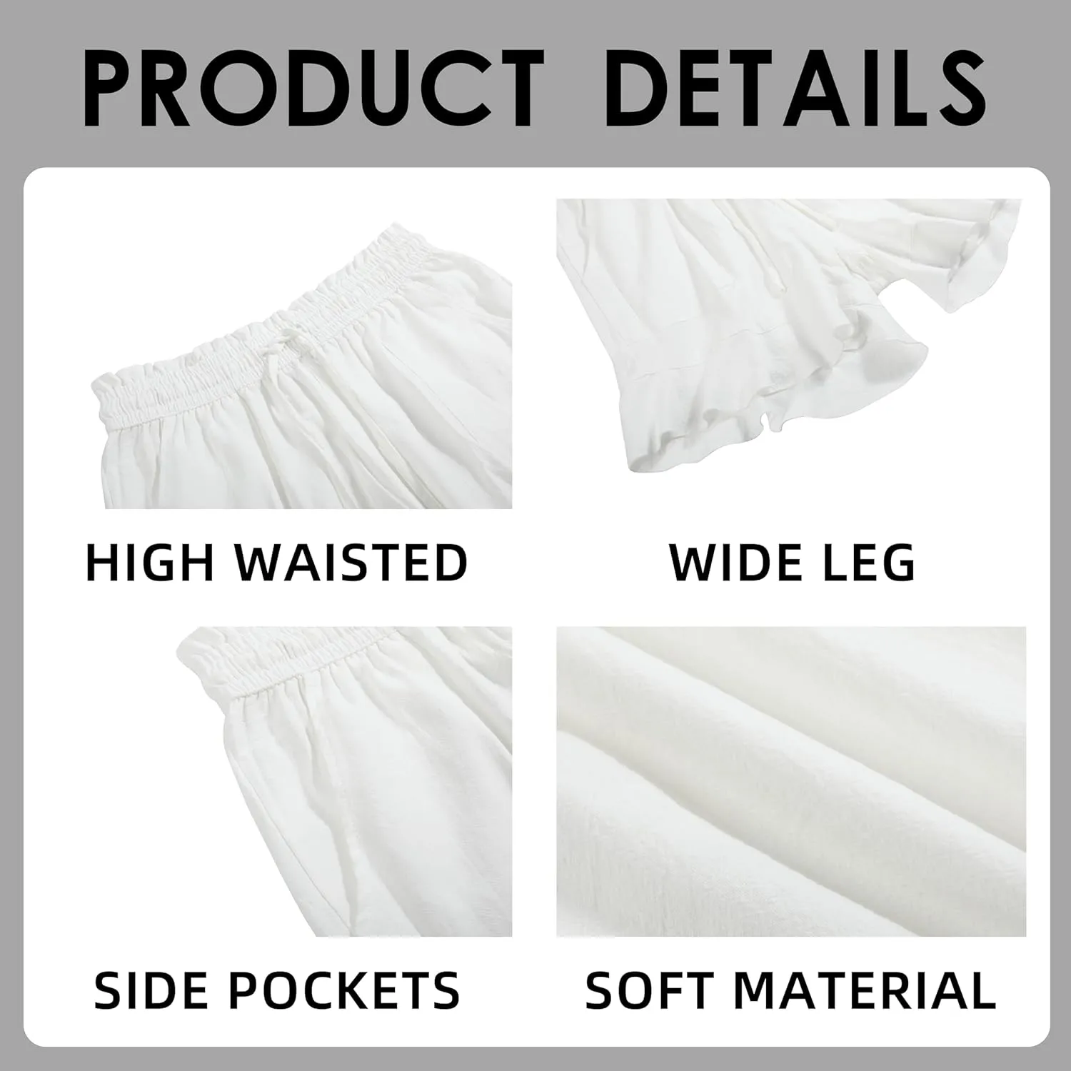 Womens Linen Shorts Summer Casual High Wasited Ruffle Wide Leg Drawstring Beach Loose Shorts