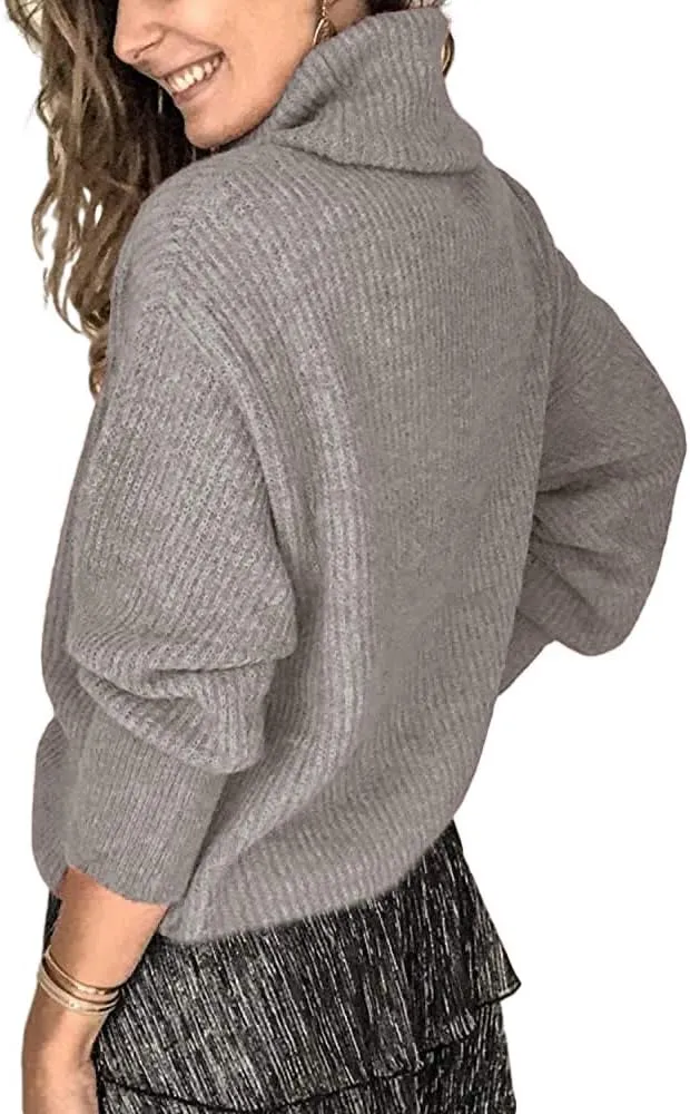 Women's Oversized Turtleneck Chunky Pullover Sweaters Cowl Neck Long Sleeve Winter Slouchy Loose Knit Sweaters