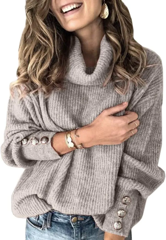 Women's Oversized Turtleneck Chunky Pullover Sweaters Cowl Neck Long Sleeve Winter Slouchy Loose Knit Sweaters