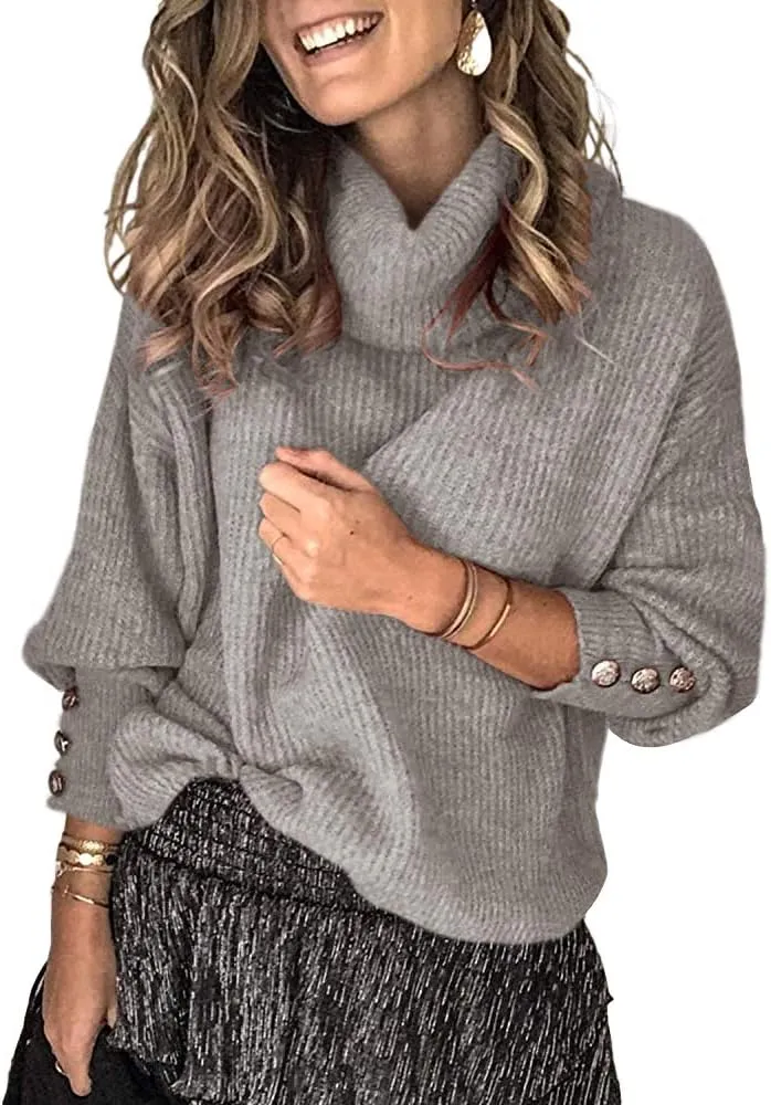 Women's Oversized Turtleneck Chunky Pullover Sweaters Cowl Neck Long Sleeve Winter Slouchy Loose Knit Sweaters